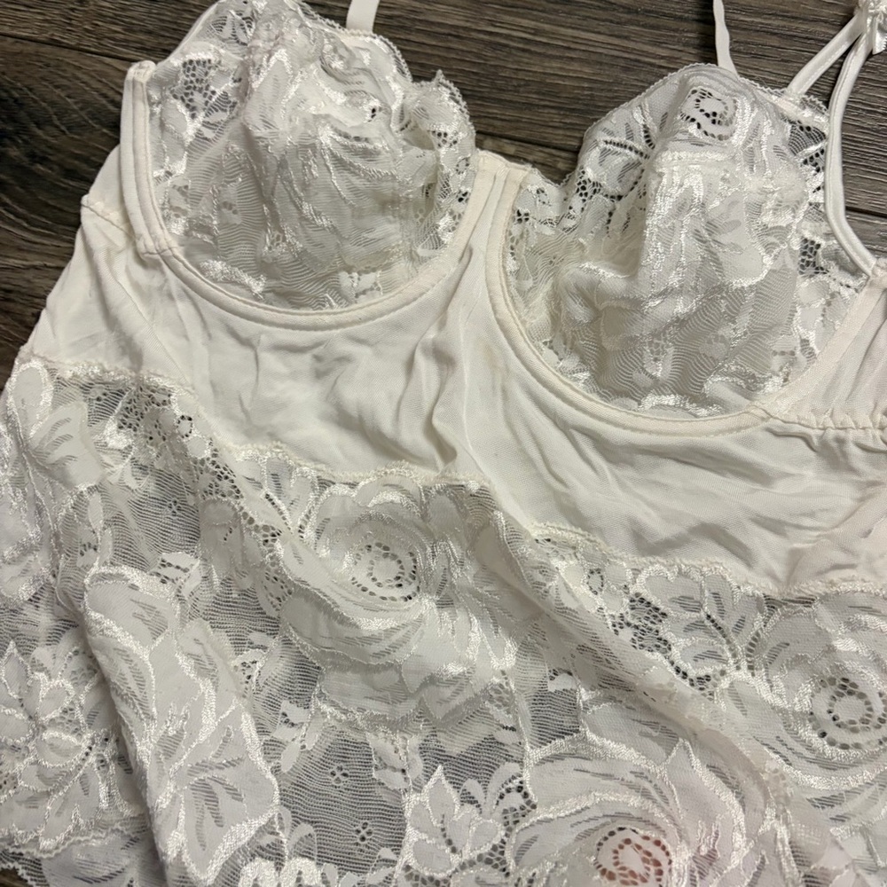 90s European Vintage Nina von C Rose Lace Corset Cami Top (Ivory) Size S/M - Picture 5 of 7
